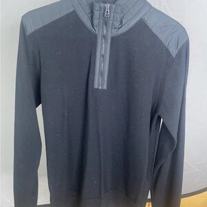 Belstaff Black Quarter-Zip Sweater with Quilted Shoulder Panels